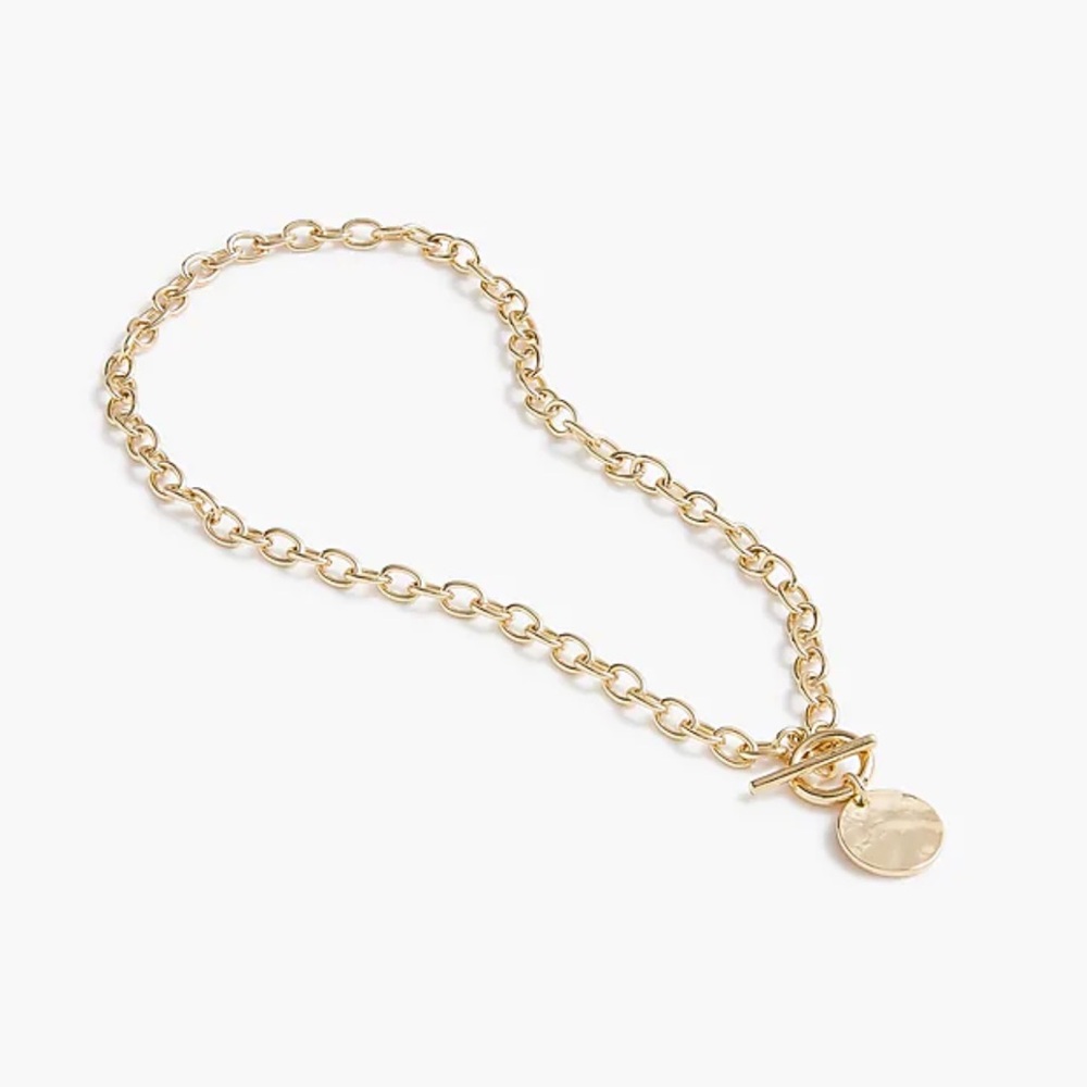 🆕J.Crew Gold Coin Pendant T-Bar Necklace, Gold, 17 inch, NWT